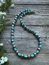 Load image into Gallery viewer, Sleeping Beauty Turquoise Sterling Silver Nuggets Pearls Bead Necklace. 18 inch