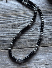 Load image into Gallery viewer, Southwestern Sterling Silver Black Onyx Pearls Bead Necklace 18 inch Gift