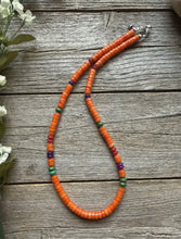 Load image into Gallery viewer, Sterling Silver Orange Bamboo Coral Multi Stone Bead Necklace. 18 Inch Gift