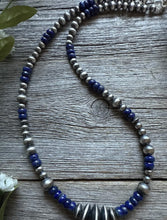 Load image into Gallery viewer, Sterling Silver Multi Bead Lapis W Pearls Bead Necklace. 18 inch. Gift