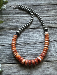 Sterling Silver Orange Spiny Oyster W Pearls Bead Necklace 18 inch