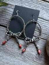 Load image into Gallery viewer, Sterling Silver Bow Red Spiny Oyster Pearls Hoop Bead Earrings 3.5 Inch
