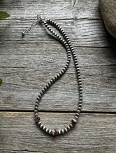 Load image into Gallery viewer, Sterling Silver 4mm Pearls Purple Spiny Oyster Bead Necklace Choker 14 inch