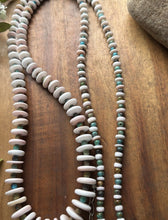 Load image into Gallery viewer, Long Sterling Silver Graduated Pink Conch Turquoise Bead Necklace. 42 inch