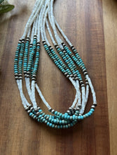 Load image into Gallery viewer, Sterling Silver Multi Strand MOP Mother Of Pearl Turquoise Bead Necklace 24 inch