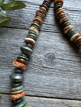 Load image into Gallery viewer, Sterling Silver Green Turquoise Spiny Oyster Multi Stone Bead Necklace 26 Inch