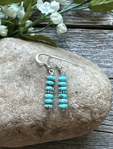 Southwestern 925 Sterling Silver Blue Turquoise Bead Earrings 1 Inch