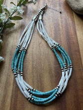 Load image into Gallery viewer, Sterling Silver Multi Strand MOP Mother Of Pearl Turquoise Bead Necklace 22 inch