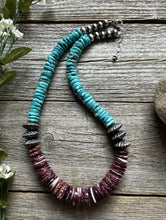 Load image into Gallery viewer, Sterling Silver Purple Spiny Oyster W Turquoise Bead Necklace. 18 inch