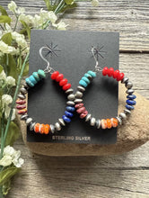 Load image into Gallery viewer, Southwestern 925 Sterling Silver Multi Stone Pearls Hoop Earrings.