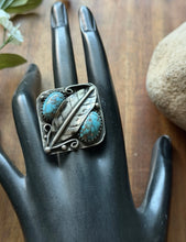 Load image into Gallery viewer, Vintage Old Pawn Navajo Sterling Silver Blue Turquoise Ring Size 7.5 Signed OC