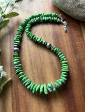 Load image into Gallery viewer, Graduated Sterling Silver Green Turquoise Nuggets Pearls Bead Necklace 18 Inch