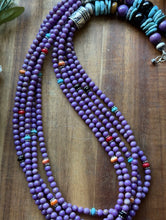 Load image into Gallery viewer, Sterling Silver Multi Strand Stone Purple Pearls Bead Necklace. 26 inch