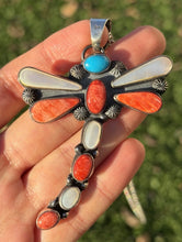 Load image into Gallery viewer, Navajo Sterling Silver Multi Stone Turquoise Spiny Oyster Dragonfly Pendant T