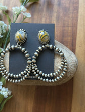 Load image into Gallery viewer, Navajo Sterling Silver Yellow Bumblebee Jasper Pearl Double Loop Earrings Etta