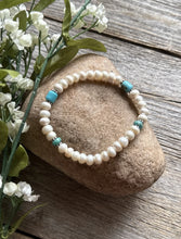 Load image into Gallery viewer, Freshwater Pearls Turquoise 6.5 Inch Stretch Elastic Stretchy Bead Bracelet Gift