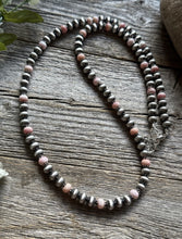 Load image into Gallery viewer, Southwestern Sterling Silver Pink Conch 6mm Pearls Bead Necklace 22 Inch