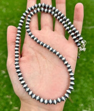 Load image into Gallery viewer, 6mm 32 Inch 925 Sterling Silver Oxidized Pearls Bead Necklace Southwestern