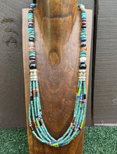 Load image into Gallery viewer, Tommy Rosita Singer T R Sterling Silver Multi Strand Turquoise Bead Necklace 28”