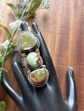 Load image into Gallery viewer, Native American Sterling Silver Green Royston Turquoise Adjustable Ring K Yazzie
