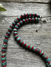 Load image into Gallery viewer, Sterling Silver Heishi Turquoise Coral Bead Necklace. 18 inch