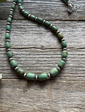 Load image into Gallery viewer, Sterling Silver Green Graduated Turquoise Nuggets Bead Necklace 21 inch