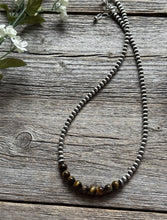 Load image into Gallery viewer, Round Tigers Eye 4mm Sterling Silver Pearls Choker Bead Necklace. 16 Inch. Gift