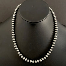 Load image into Gallery viewer, 7mm 26 Inch 925 Sterling Silver Oxidized Pearls Bead Necklace Southwestern