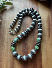 Load image into Gallery viewer, Sterling Silver Pearls Sonoran Gold Turquoise Nuggets Bead Necklace 24 inch