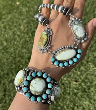 Load image into Gallery viewer, Navajo Sterling Silver Palomino Turquoise Chain Lariat Necklace Cuff Set KY