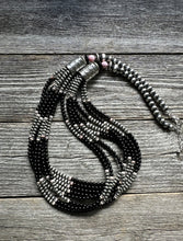 Load image into Gallery viewer, Sterling Silver Multi Strand Black Onyx Pink Conch Pearls Bead Necklace. 28 Inch