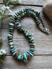 Load image into Gallery viewer, Sterling Silver Blue Green Turquoise Nuggets Pearls Bead Necklace 24 inch Gift