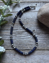 Load image into Gallery viewer, Southwestern Sterling Silver Lapis W Pearls Bead Necklace 18 inch Gift