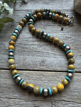 Load image into Gallery viewer, Sterling Silver Bumblebee Jasper Turquoise W Pearls Bead Necklace. 22 inch