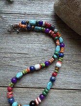 Load image into Gallery viewer, Sterling Silver Multi Color Stone Spiny Turquoise Bead Necklace. 18 inch. Gift
