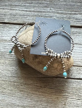 Load image into Gallery viewer, Sterling Silver Bow Blue Turquoise Pearls Hoop Bead Earrings 3.5 Inch