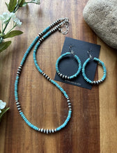 Load image into Gallery viewer, Southwestern Sterling Silver Blue Turquoise Pearls Bead Necklace Earrings Set