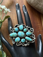 Load image into Gallery viewer, Navajo Sterling Silver Sonoran Gold Turquoise Cluster Ring. Size 8 Geneva