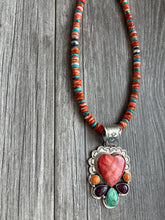 Load image into Gallery viewer, Handmade NavajoSterlingSilverOrangePurpleSpiney OysterTurquoisePendantW necklace