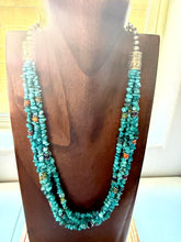 Load image into Gallery viewer, Sterling silver blue turquoise bead necklace 24 inch