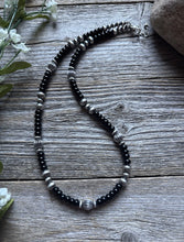 Load image into Gallery viewer, Southwestern Sterling Silver Black Onyx Pearls Bead Necklace 18 inch Gift