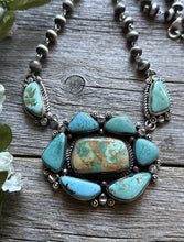 Load image into Gallery viewer, Navajo Sterling Silver Turquoise Cluster Pendant Rosary Bead Necklace 20 Inch KY