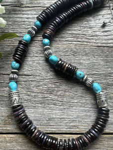 Sugilite Sleeping Beauty Turquoise Sterling Silver Nuggets Bead Necklace 18 inch