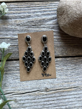 Load image into Gallery viewer, Navajo Native American Sterling Silver Black Onyx Cluster Earrings. Gift Geneva
