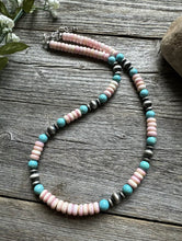 Load image into Gallery viewer, Sterling Silver Pink Conch Blue Turquoise Bead Necklace 20 Inch. Gift