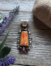 Load image into Gallery viewer, Native American Sterling Silver Orange Purple Spiny Oyster Pendant R Yazzie