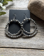 Load image into Gallery viewer, Southwestern Sterling Silver Pearls Double Loop Earrings 2.5 Inch