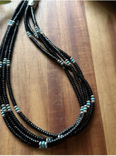Load image into Gallery viewer, Sterling Silver Multi Strand Black Onyx Turquoise Pearls Bead Necklace. 26 Inch