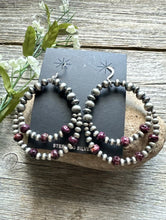 Load image into Gallery viewer, Southwestern Sterling Silver Purple Spiny Oyster Pearls Double Loop Earrings