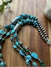 Load image into Gallery viewer, Sterling Silver Multi Strand Turquoise Nuggets Bead Necklace. 28 inch. Gift